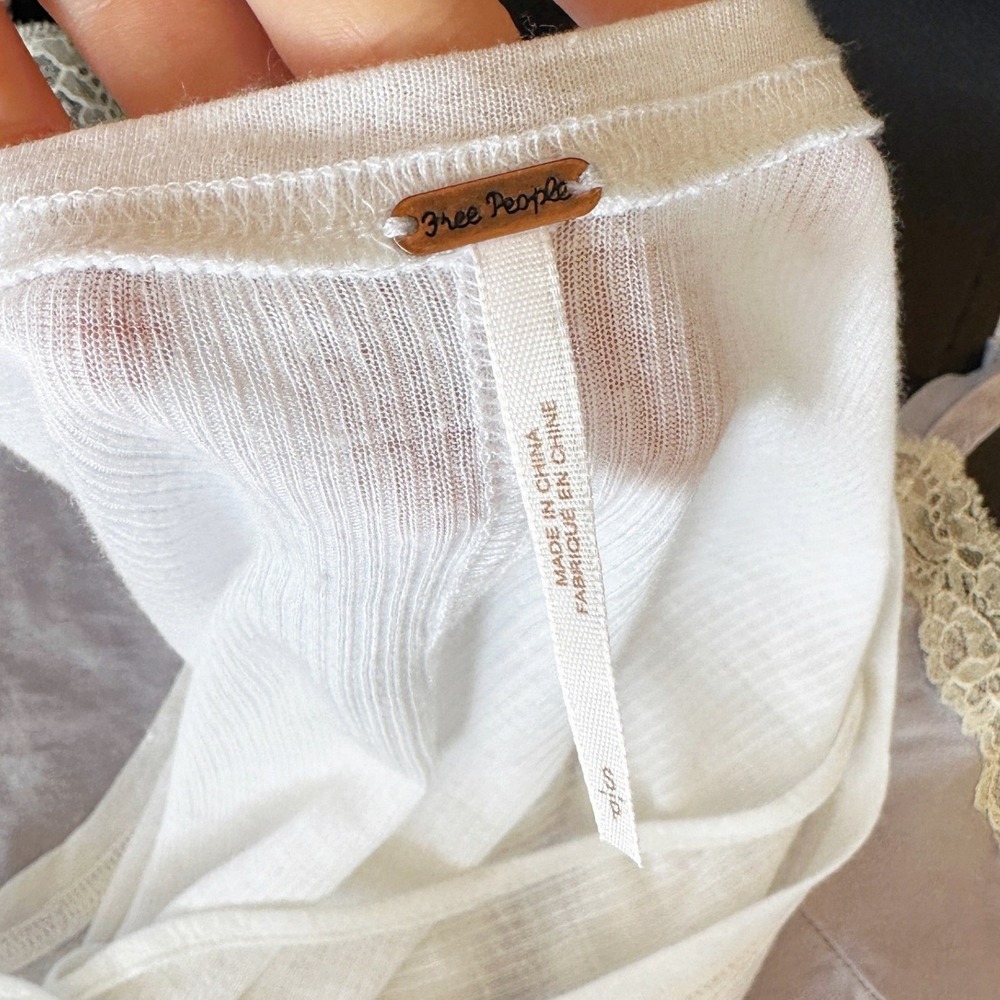 NEW Intimately Free People Women Ribbed Strappy Layer Tee S White Minimal Sheer - Picture 4 of 8